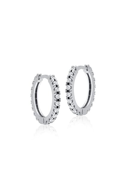 Sembol Gold Beyaz Altın Halka Küpe Taşlı Pırlanta Montur