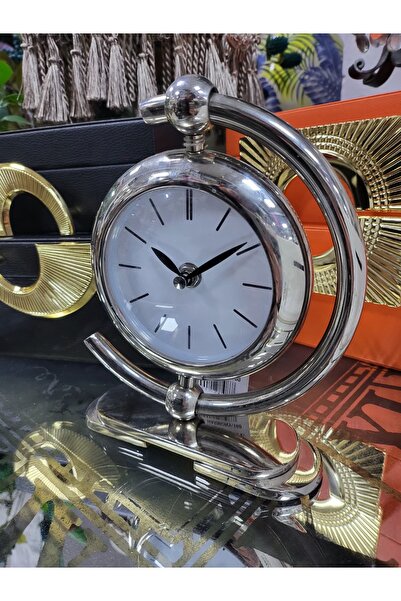 elif aksesuar Metal Gold Lüx Masa Saati Gümüş