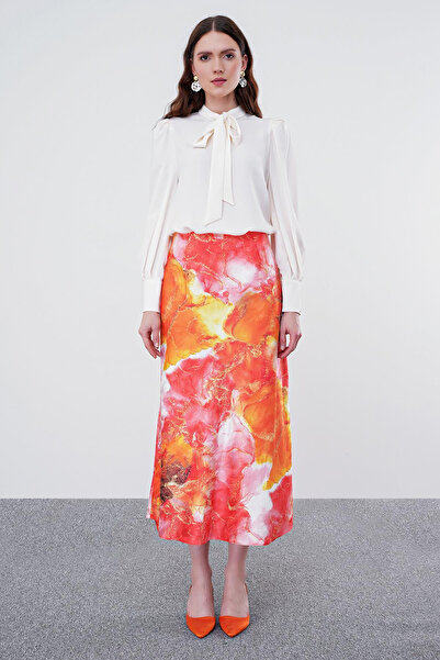 Zühre Μακριά πορτοκαλί φούστα με σχέδια 0158