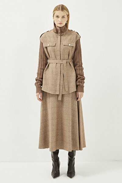 Zühre Dik Yaka Kol Detaylı Ikili Vizon Takım 1198