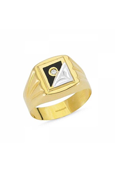 Sembol Gold 14 Ayar Altın Erkek Yüzük Siyah Mineli