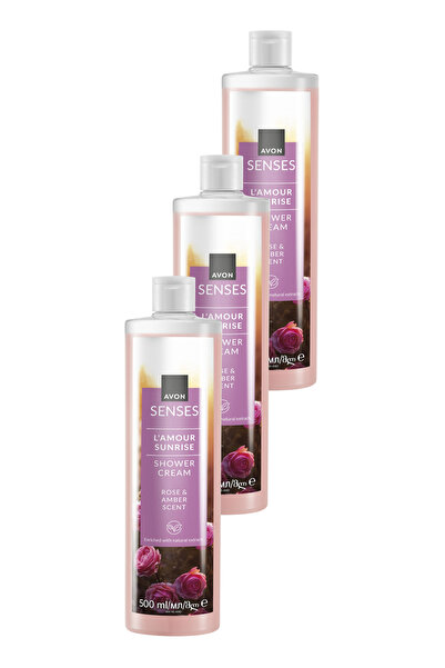 AVON Senses L'amour Sunrise Gül Ve Amber Kokulu Krem Duş Jeli 500 Ml. Üçlü Set