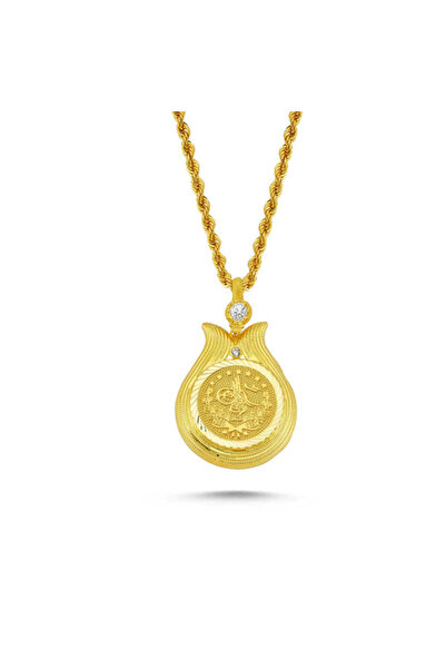 Sembol Gold Altın Tuğralı Kolye Lale Tasarım