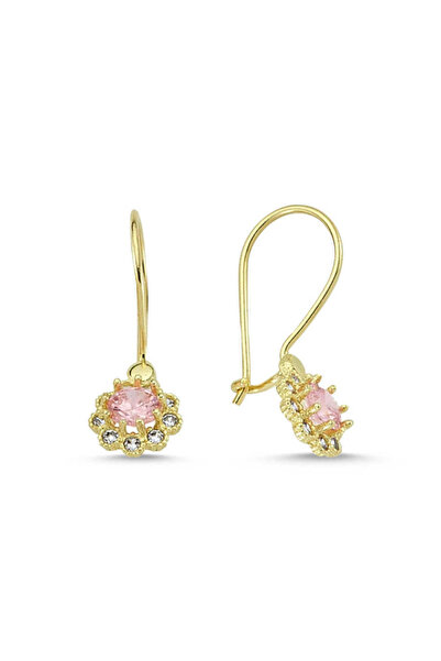 Sembol Gold Altın Çocuk Küpe 14 Ayar Sallantılı Model Taşlı