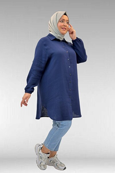 Eslina 58091 Μπλουζάκι μουσελίνας με μανίκια σε μεγάλο μέγεθος - Navy Blue