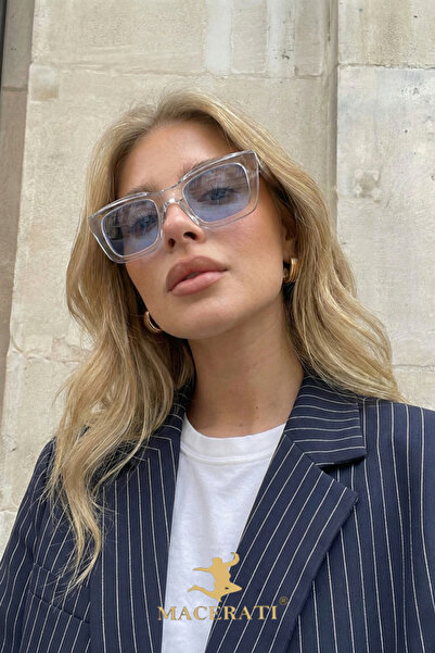 MACERATİ Loya Unisex Transparent Blue Square Ultra Light Uv400 Filtered Sungl...