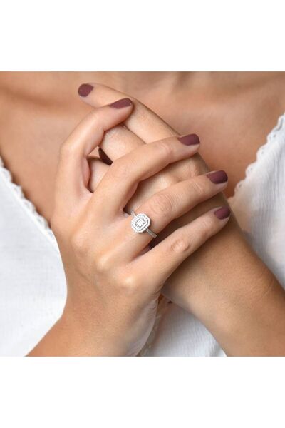 Sembol Gold Beyaz Altın Baget Yüzük Çift Sıra