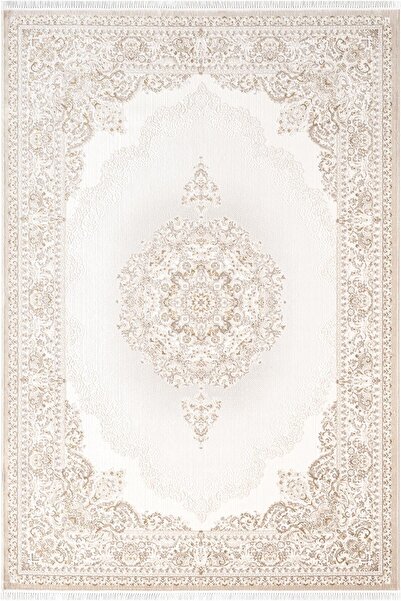 Karmen Halı Etro ET005S Bej Klasik Göbekli Desen Parlak Ağır Yüksek Sıklıkta ...