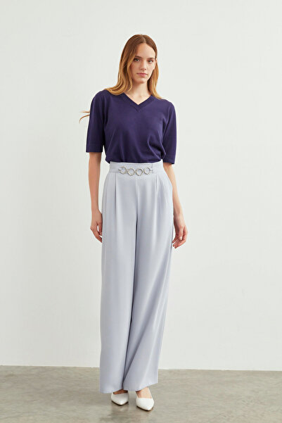 Zühre Aksesuar Detaylı Salaş Gri Pantolon 0177