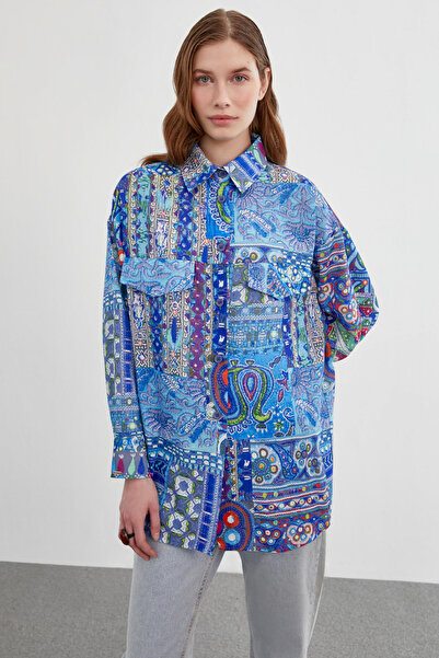 Zühre Риза с мотиви Синя блуза/риза 0066