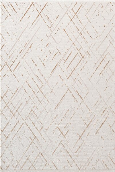 Karmen Halı Icon IC003S Krem Modern Gold Detaylı Akrilik Pamuk Tabanlı Salon ...
