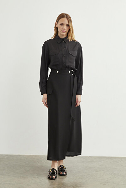 Zühre Cep Detaylı Uzun Siyah Etek 0142