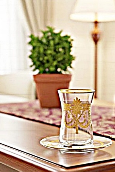 DECOSTYLE Taç Gold Pantoğraf Kesme Dekor 12 Parça Çay Seti | Paşabahçe Kraliy...