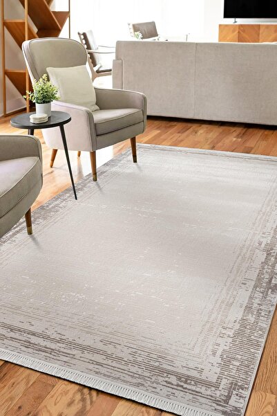 Karmen Halı Etro ET007G Gri Modern Çerçeveli Desen Parlak Ağır Yüksek Sıklıkt...