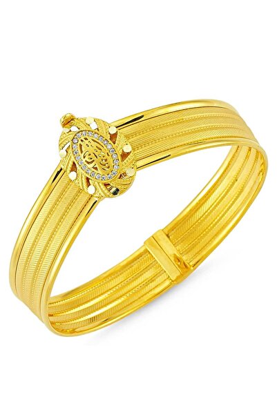 Sembol Gold Altın Hasır Kelepçe Üç Sıralı Oval Tuğralı