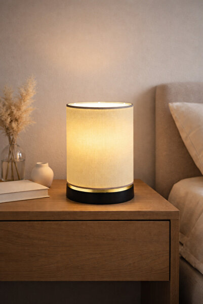 Eslight Animon Silindir Tasarım Masa Lambası Abajur Bej E703
