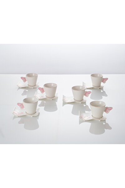 Malooki Set 6 Cești de cafea cu 6 farfurii ondulate, 180 ml, Porțelan – Model...