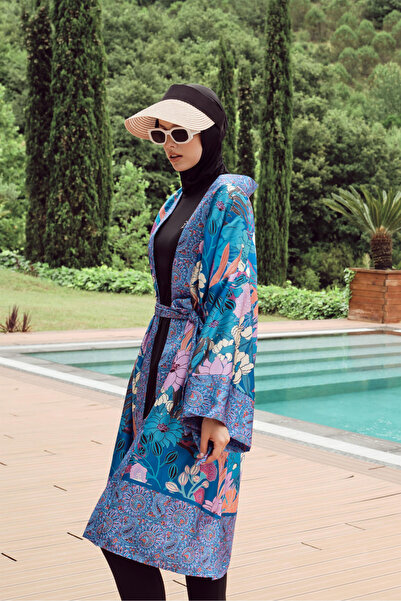 Zühre 4 Parça Tam Kapalı Mayo Siyah Plaj Giyim 0020