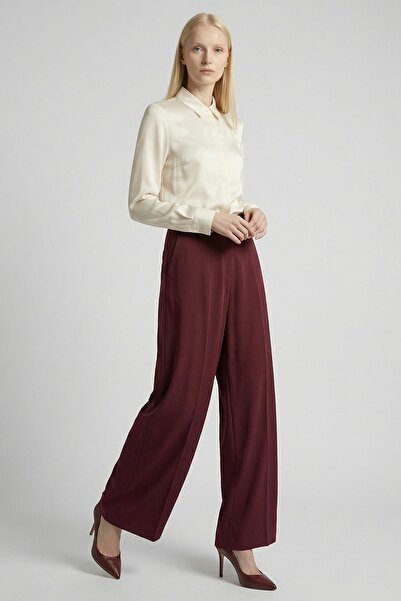 Rays 5009 Παντελόνι με διπλή λεπτομέρεια πιέτας και ζώνη, Βουργουνδίας