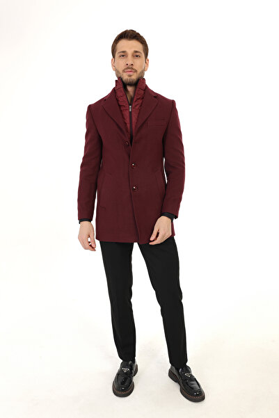 Jan Carlucci Erkek Slim Fit Bordo Çıkmalı Ceket Yaka İçi Kapitoneli Tek Yırtm...