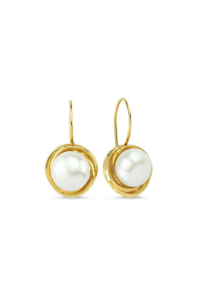 Sembol Gold Altın Sallantılı İnci Küpe