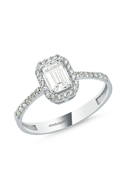 Sembol Gold Baget Beyaz Altın Tektaş Yüzük 0.80 Karat