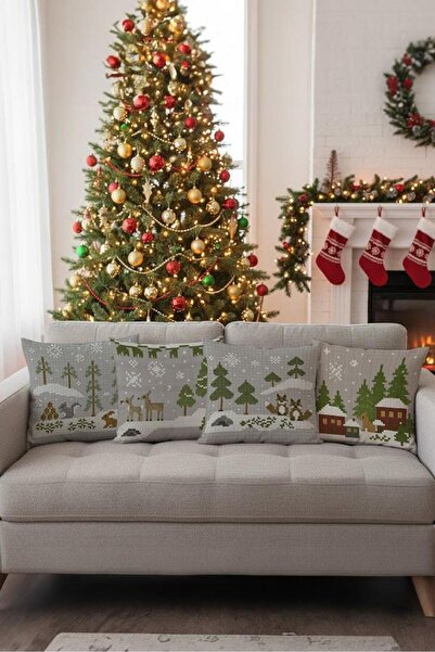 Markaev New Year Christmas Themed 4-Piece Throw Pillow Cover Set 1042