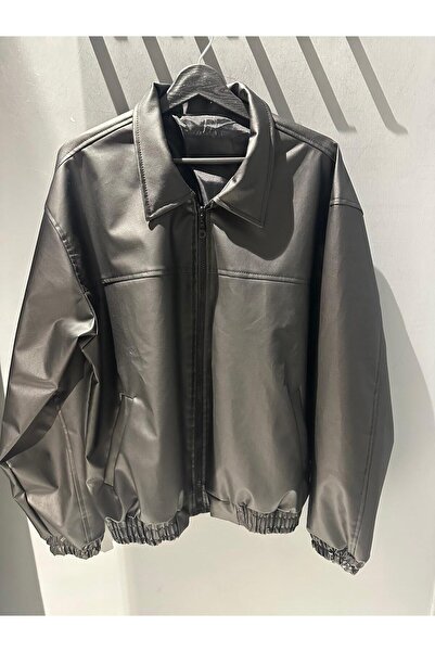 MerStore Jachetă de piele neagră pentru bărbați oversize