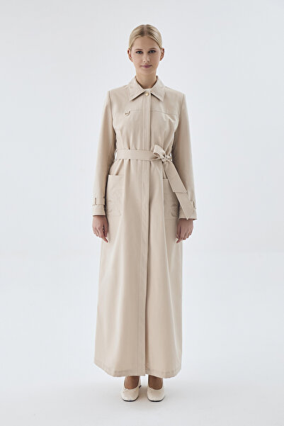 Zühre Πέτρινο παλτό με λαιμόκοψη και λεπτομέρεια με μοτίβο τσέπης 13780