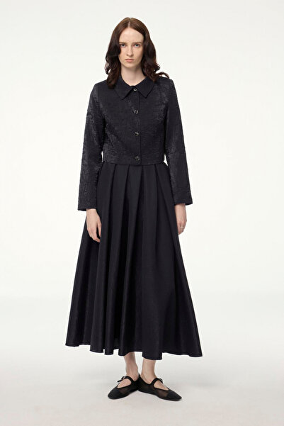 Zühre Dokulu Ceket Etek Ikili Siyah Takım 1656