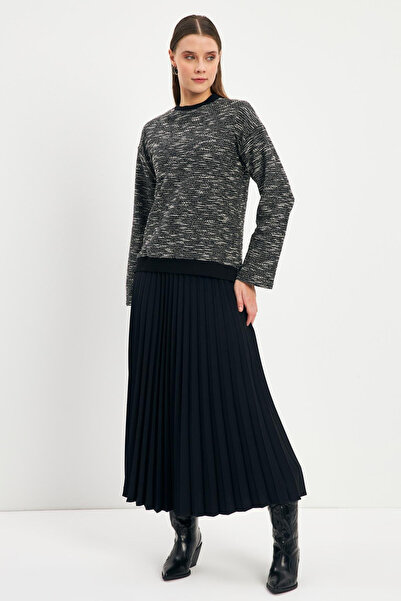 Zühre Triko Ve Piliseli Etek Ikili Siyah Takım 1412