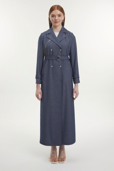 Zühre Kruvaze Yaka Kemerli Indigo Pardesü 13787