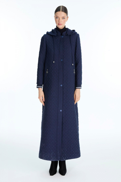 Zühre Desenli Kapüşonlu Pardesü Lacivert 13920