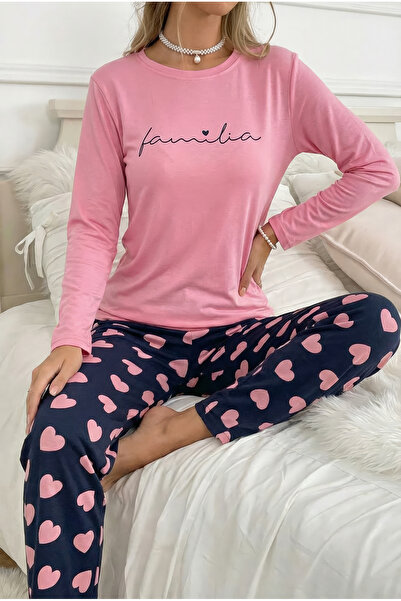 MİSSLALE Σετ γυναικείες πιτζάμες με μακριά μανίκια και σχέδιο καρδιάς