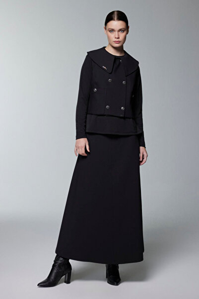 Zühre Aksesuar Ve Düğme Detaylı Üçlü Kombin Siyah Takım 1371