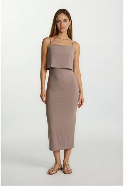 Spazio Delciso Kayık Yaka Omuzları Açık Elbse SÜTLÜ KAHVE