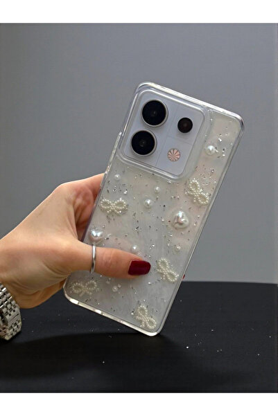 KVK PRİVACY Xiaomi Note 13 Pro 4G Uyumlu – İnci Kalp Fiyonk 3D , Şeffaf, Darb...