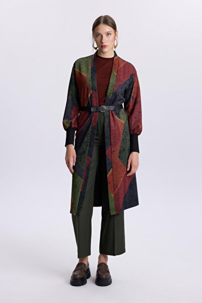 Zühre Desenli Kemer Detaylı Pear Kiremit Hırka 0007