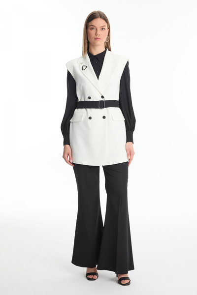 Zühre Accesoriu pentru guler dublu, cu centură, set ecru/negru 1471