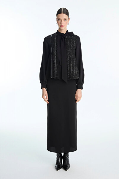 Zühre Simli Yaka Detaylı Ikili Siyah Takım 1675