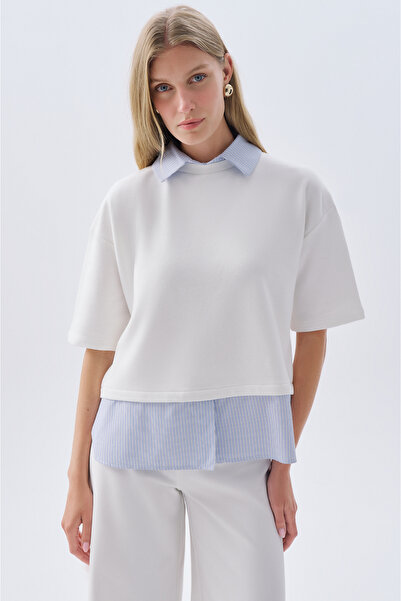 Mudo Shirt with Polo Collar, Loose Fit, Short Sleeves, Sweatshirt with Shirt ...