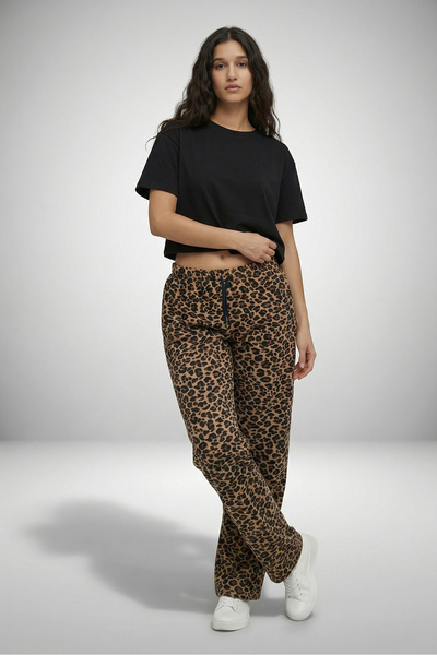 OMG Kadın Leopar Desenli Eşofman Altı - Cepli Düz Paça Lastikli Bel Kaliteli ...