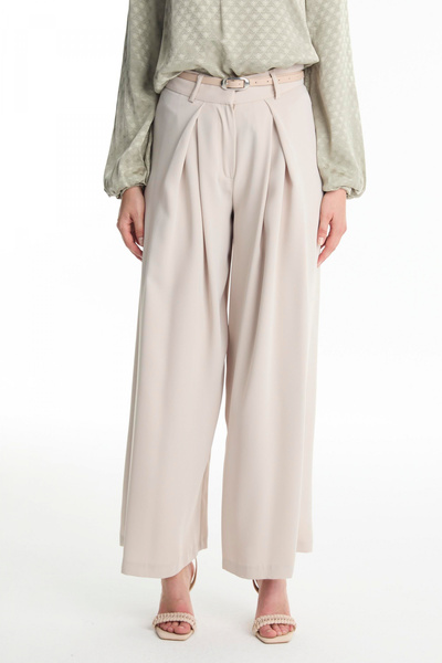 Zühre بنطلون بيج واسع الساق مع تفاصيل حزام 0222