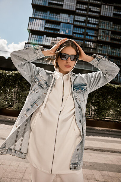 Zühre Άνετο Φούτερ με φερμουάρ και κουκούλα, Εκρού Μπουφάν 0092