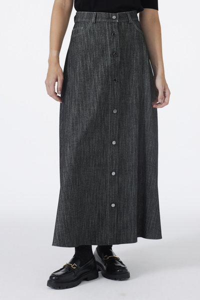 Zühre Düğme Detaylı Etek Siyah 0201