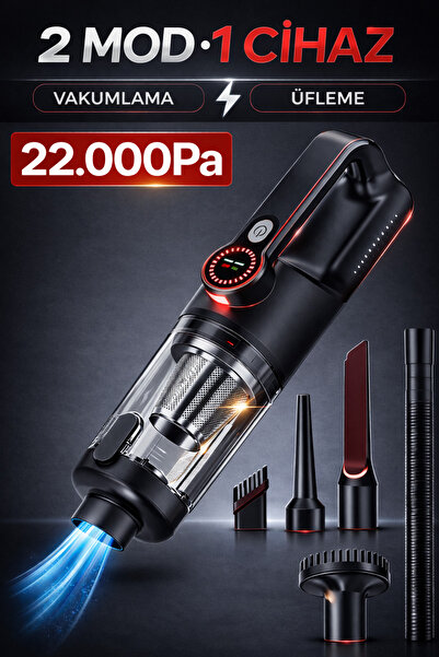 Zineets Büyük Boy 22.000Pa Süper Güçlü Dikey Işıklı Kablosuz Vakumlu Ve Üflem...