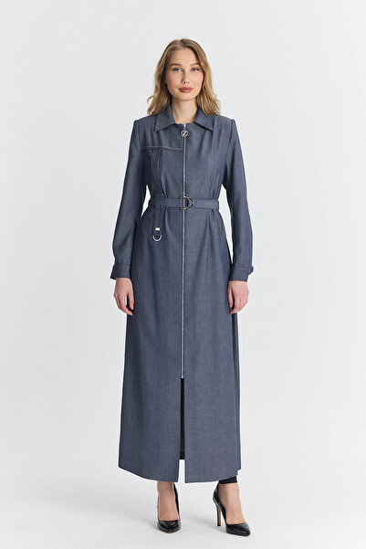 Zühre Gömlek Yaka Fermuarlı Indigo Pardesü 13792