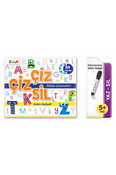 Eolo Çiz Çiz Sil Alfabe Çalışmaları - 32 Kart 64 Etkinlik - Kalem Hediyeli