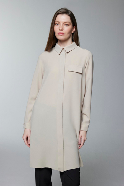 Zühre توب بيج بتفاصيل غطاء للجيب وزر مخفي 1427