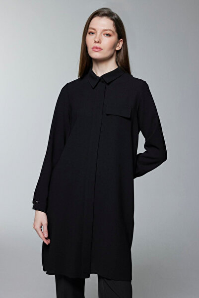 Zühre Black Tunic with Pocket Detail and Hidden Buttons 1427